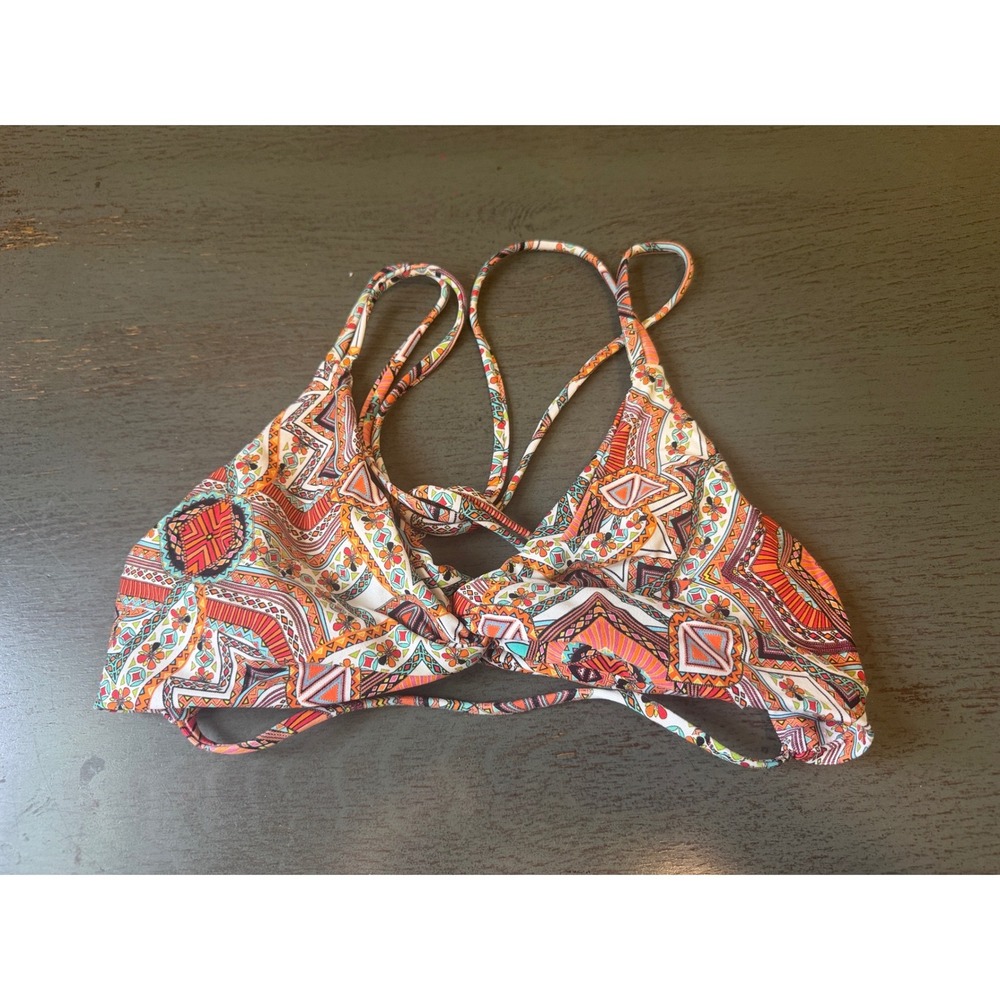 L*Space Women Geometric Tribal Print Wrap Triangle Bikini Top Orange Red D/D